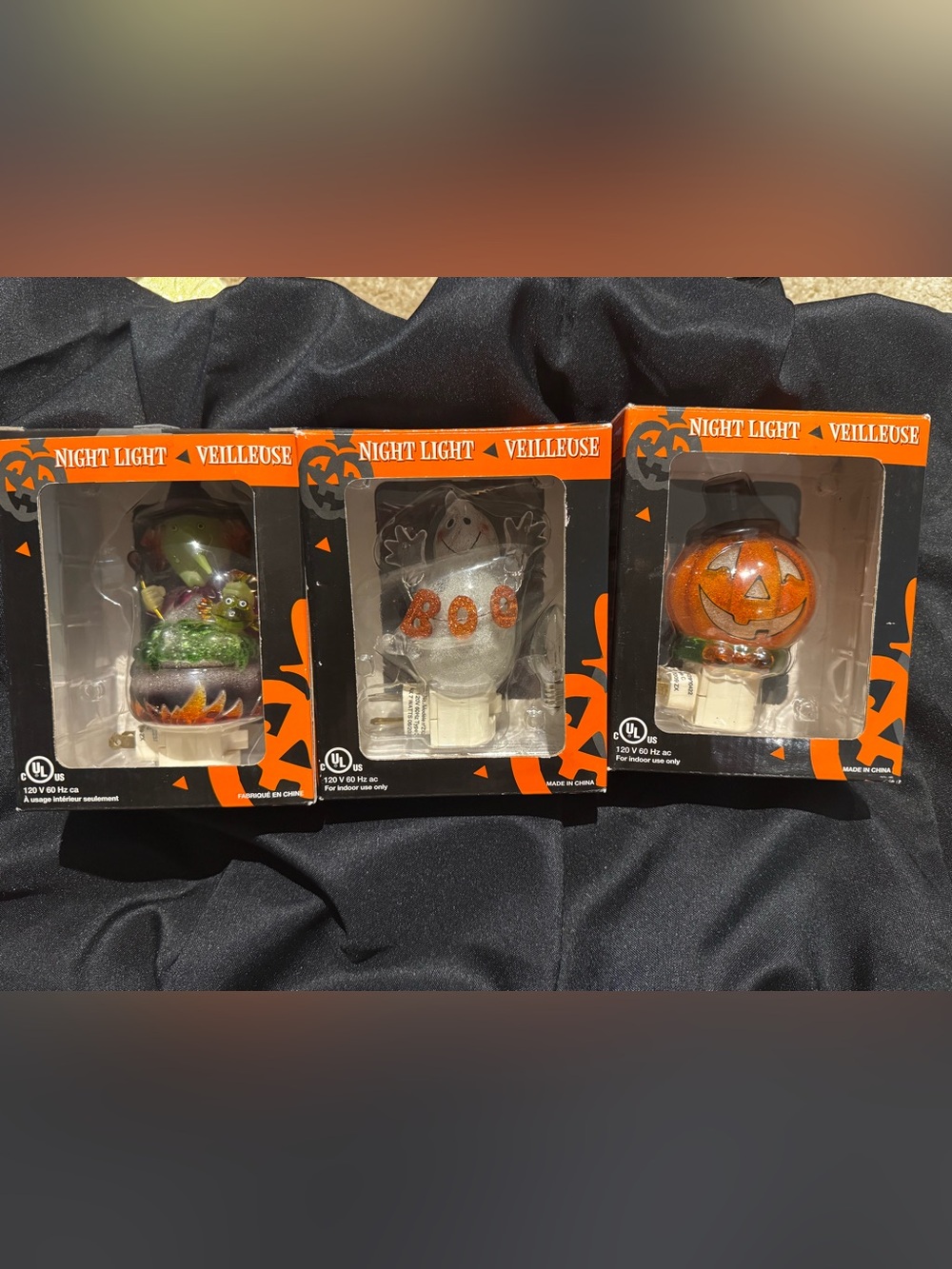 Set of 3 Halloween Night Lights - Scarecrow, Ghost & Pumpkin